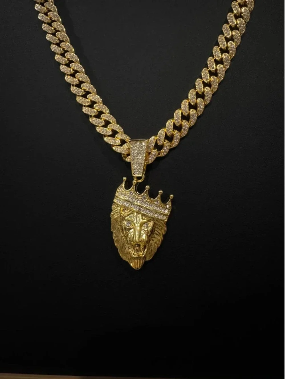 Iced out Cuban chain with lion head pendant 24” chain